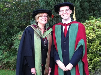 Andrew Jones gaining his PhD with supervisor Dr Helen Cooper