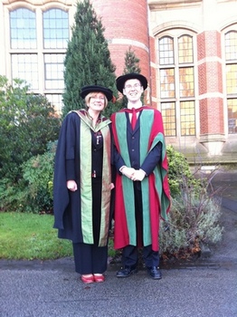 Andrew Jones gaining his PhD with supervisor Dr Helen Cooper